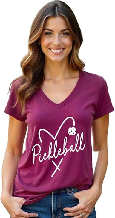 Pickleball Heart V-Neck Graphic Tee – Women's