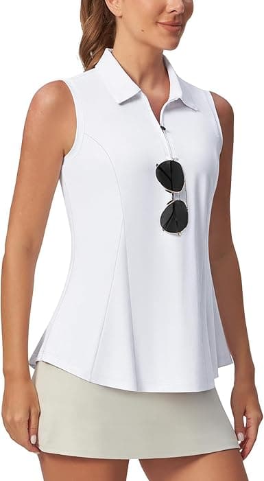 Women's Sleeveless UPF 50+ Tennis Pickleball No-Tuck Peplum Top 1/4 Zip